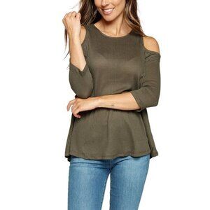 Heart & Hips Women's Green Cold Shoulder Blouse‎ Size Small – Lightweight Casual